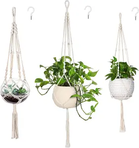 3-Pack Macrame Plant Hangers – Indoor Hanging Planters with Hooks, 46"/41"/34", Boho Home Decor, Ivory (Pots Not Included)