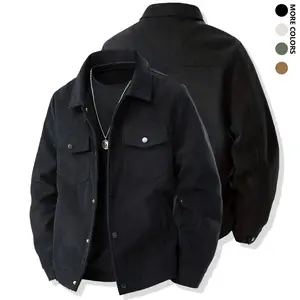 Men's corduroy multi-pocket work jacket - Polyester fiber casual work coat with classic collar and single-button closure design, suitable for daily and casual wear, non-extensible fabric, retro style.