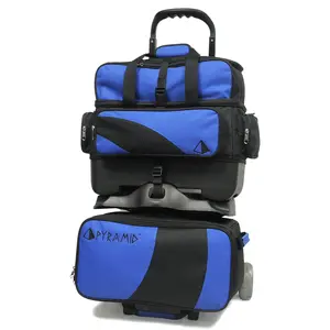 Pyramid Path Premium Deluxe 4 Ball Roller Bowling Bag (Black/Royal Blue)