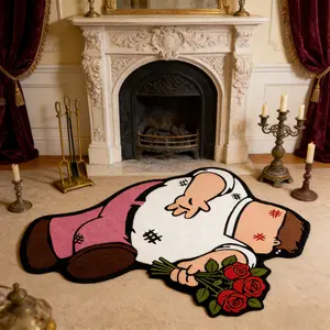 Modern French Romantic Flower Print Carpet, Plush Area Rug, Floral Pattern Rug for Living Room & Bedroom, Easy Care Decorative Mat, Flower Pattern Rugs