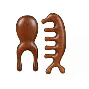 Two-Piece Sandalwood Massage Comb Set, Frog and Dolphin Acupressure Combs, Natural Sandalwood Grain, Portable Multi-Functional Head Massager