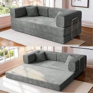 79" Foldable Upholstered Sofa Bed - Modern Minimalist Couch with Fixed-Shape Frame, Detachable Armrests, Modular Tweed Seating, No Assembly Required, Ideal for Small Spaces