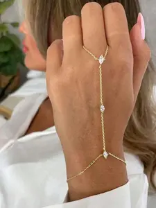 Women's Bohemian Style Diamond Crystal Bracelet, Boho Style Bracelet, Minimalist Delicate Chain Finger Ring, Elegant Jewelry Accessory Gift, Stackable Bracelet