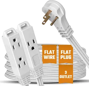 White Extension Cord 10+ Ft 3-Prong 3-Outlet Extension Wire- Space-Saving Flat Angled for Indoor Use by - UL-Listed