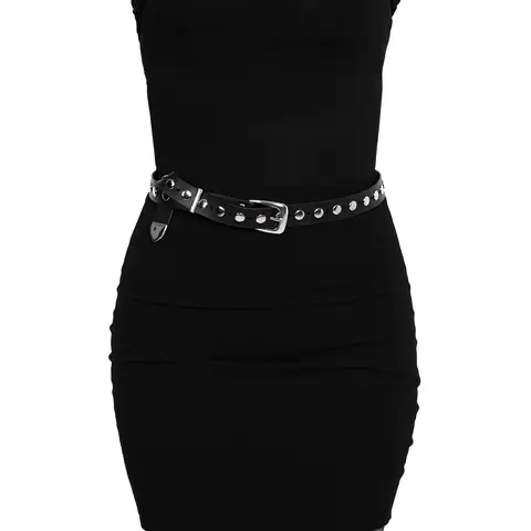Foxblood Shop Signature Unisex Vegan Leather Belt - Solid with Circle Studding, Silver Buckle, Sleek Edge, Adjustable Casual Belt, 3x/4x Multi-Size, High or Low Waist Compatible