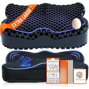 Enlarged 19.7" Gel Seat Cushion, Egg Gel Chair Pads for     , Cooling Desk Seat Cushion for Kayak, , Office Chair Long Sitting[Black]