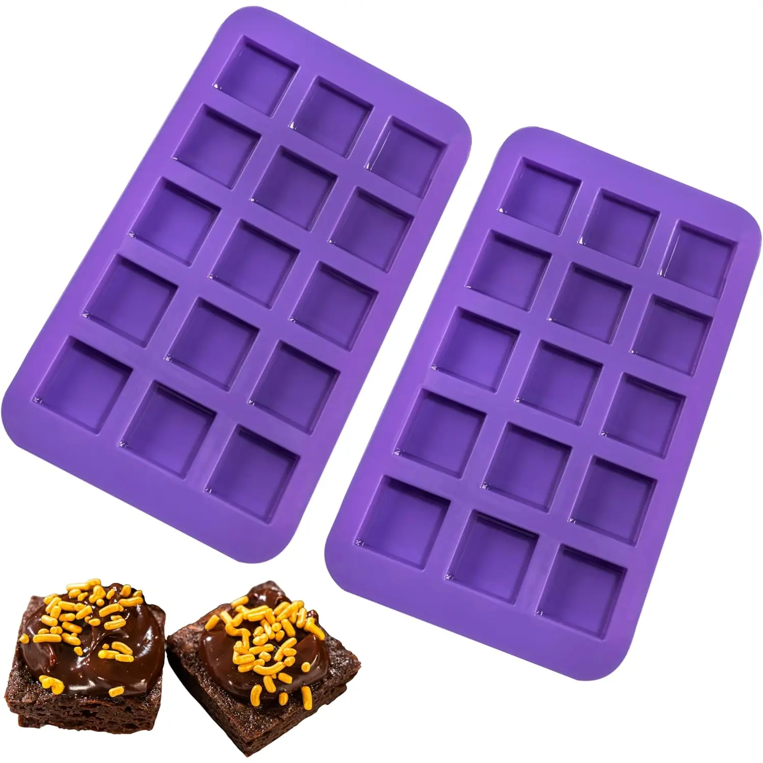 Brownie Mold for Baking, Individual Bite Size 1.5 Inch Brownie Squares,  Brownie Pan with dividers, 15 Cavities - Set of 2