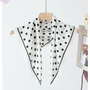 Women's Summer Versatile Shawl Scarf, Classic Black & White Polka Dot Print, Minimalist 70cm Square Scarf, Soft Imitation Silk Twill Fabric, Lightweight Neck Scarf & Bandana Perfect for Daily Outfits, Travel, Office & Beach Styling