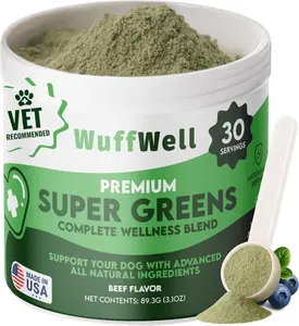 WuffWell Premium Super Greens Complete Wellness Blend for Dogs - Beef Flavor, 30 Servings, Vet Recommended, Made in USA, Supports Joint Flexibility & Immune Resilience