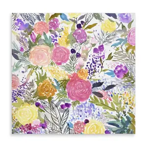 360 stand Square Purple Tablecloth - 58x58 in, Botanical Floral Bundle of Flowers Print, Water Resistant, Indoor/Outdoor Household Kitchen Linen Decor