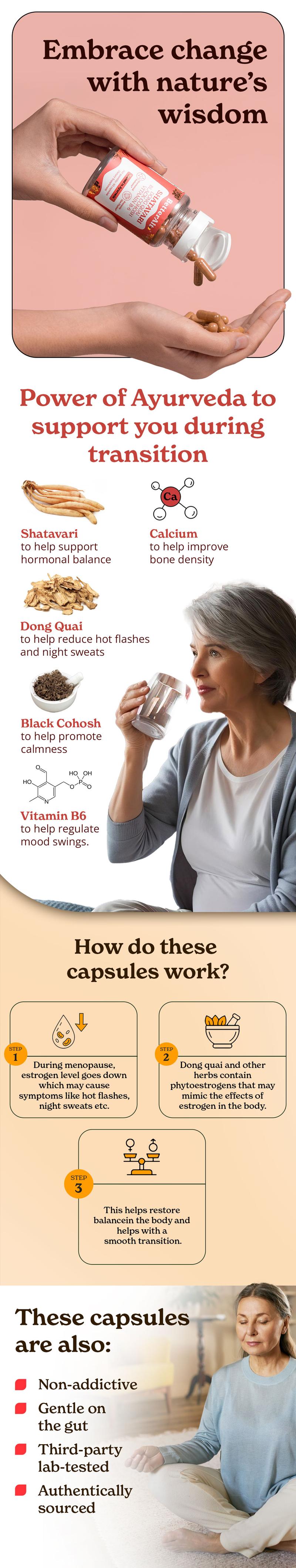 BetterAlt Menopause Capsules | Shatavari, Dong Quai, Black Cohosh & Vitamin B-6 | Supports Women Metabolism & Hormonal Health | 60 Capsules