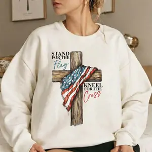 Dreamship American Flag Cross Christian 4th Of July Faith Love Freedom Unisex T-Shirt 100% Cotton Soft Breathable High-Quality Printing Technology