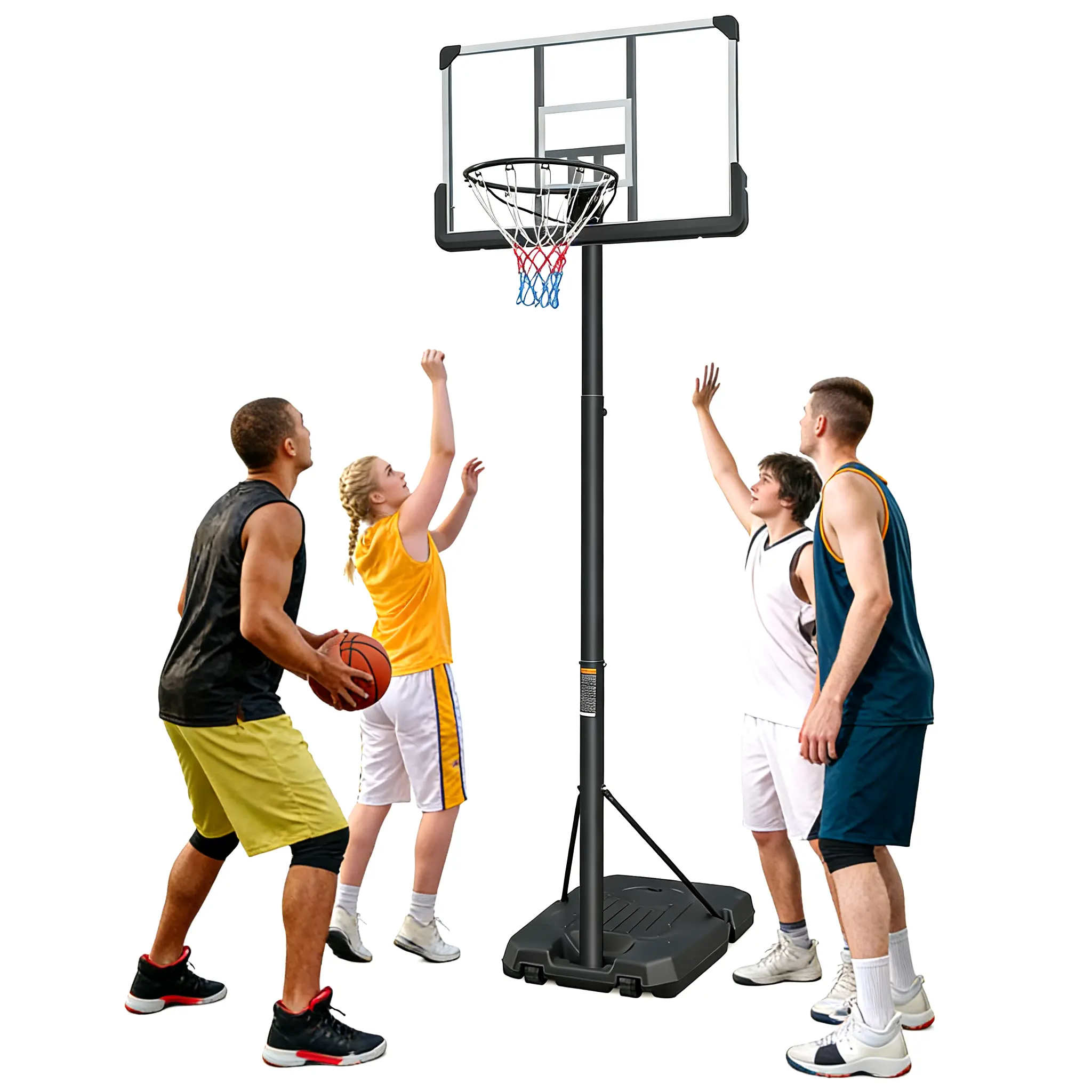 Portable Basketball Hoop System for Kids & Adults, 42-in UV-Resistant Backboard, Height-Adjustable Outdoor Stand with Polyester Net for Daily Shooting Practice