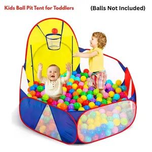Kids Ball Pit Tent for Toddlers – 4FT Pop Up Playhouse with Basketball Hoop, Crawl Playpen & Zipper Storage Bag, Large Indoor/Outdoor Baby Ball Pit (Balls Not Included)
