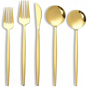 Silverware Set, 20 Piece Gold Utensils Set Service for 4, Stainless Steel Flatware Set Include Knives Spoons and Forks Cutlery Set for Kitchen Home Restaurant Wedding- Safe