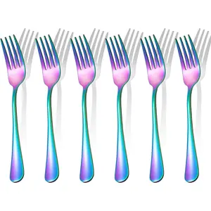 Rainbow Forks Silverware Set Of 6 count, Stainless Steel Forks, Mirror Polished Fork Set, Cutlery Utensils Set of forks, Apartment Essential Flatware