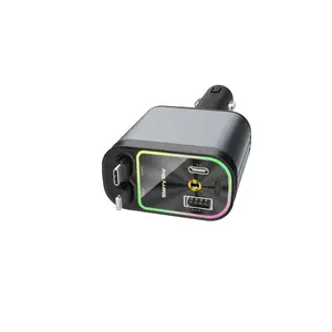 Starlight In Roof Retractable Charger with Lightning Cable, Dual Charge Port , Fast Charging Adapter -Automotive 4-in-1 car charger red light