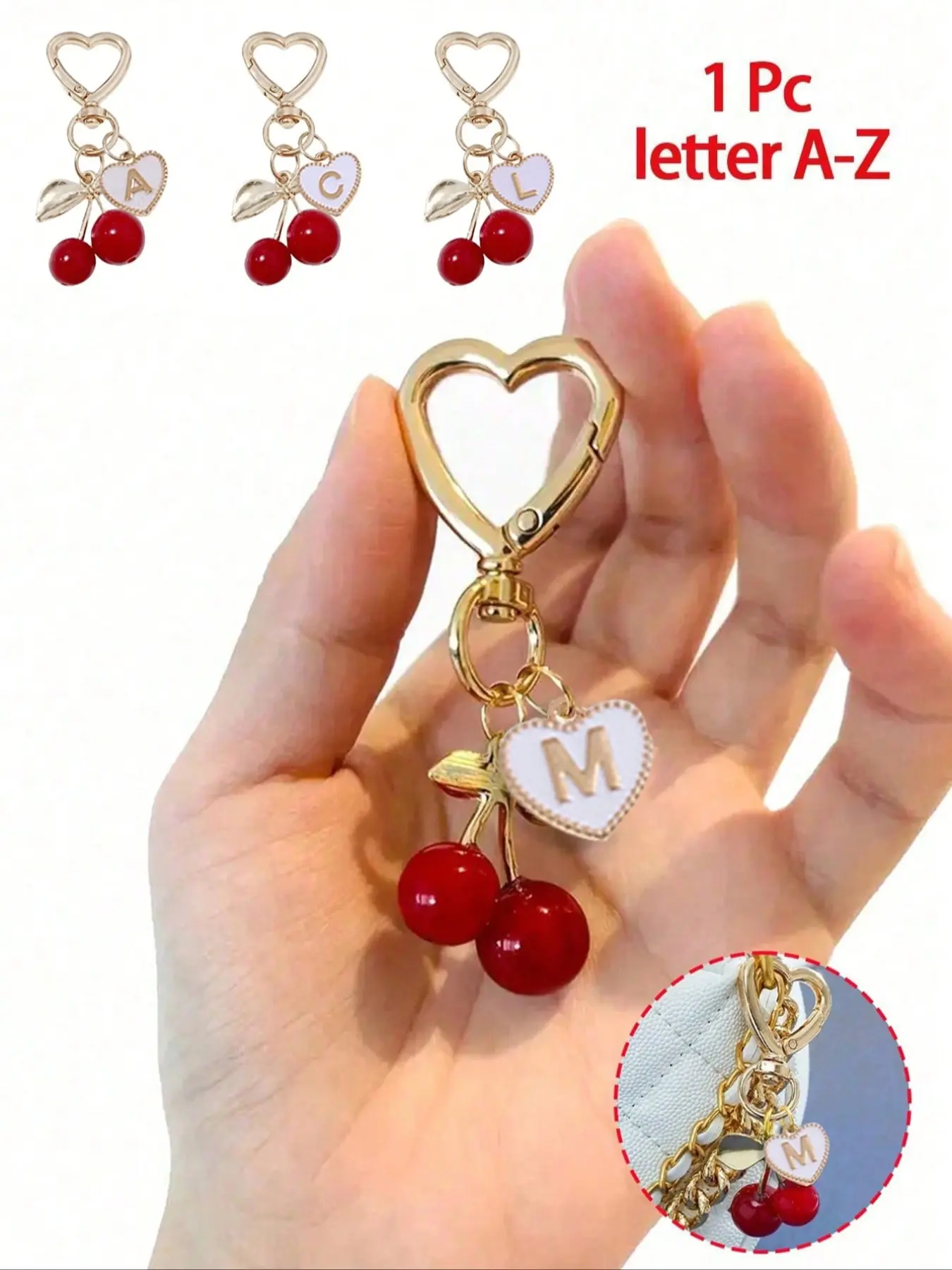 Cherry Golden Butterfly Bag Charm- Cherry Key Fashion Backpack Pendant Decoration,Keychain, Bag Charm Alloy Pendant Initial A-Z Letter ,Headphone Pendant, Car Charm, Decorative Charm,Cherry Keychain,Bag Accessiores, Fruit Bag Charm, Charms For Purses