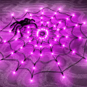 Halloween Spider Web String Lights, Summerween 59in 70LED Spider Web Light with Battery Box, Hanging Spooky Decor for Indoor Outdoor Party Porch Yard