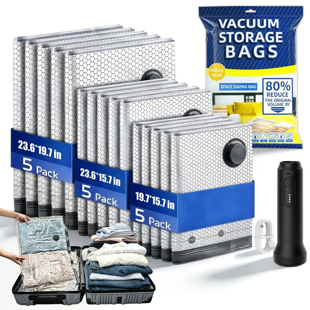 All Scenario Storage Vacuum Seal Compression Bag Kit with Wireless Travel Electric Pump, 9/15/20/24 Multi Pack Waterproof Pouches for Vacation Moving & Bedroom Closet
