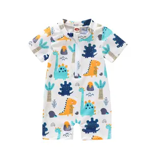 Baby Boy Swimsuit  Short Sleeve Cartoon Dinosaur Print Zipper Swimwear Toddler Bathing Suit Rash Guard Swimwear Beachwear Sunsuit