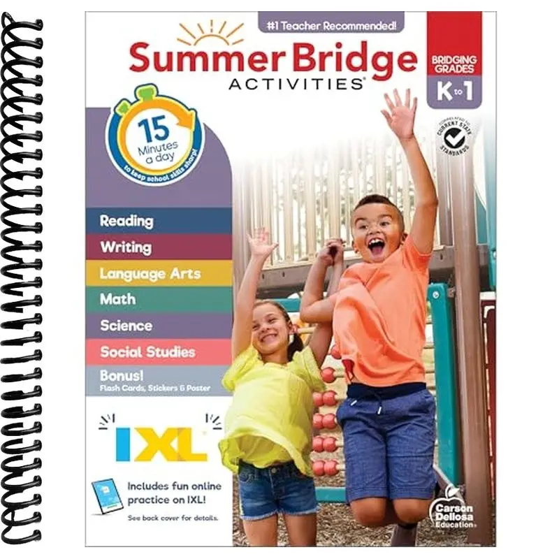 Summer Bridge Activities Kindergarten to 1st Grade Workbooks, Activity Book Ages 4-6 With Math, Phonics, Science, Social Studies, Writing Practice, Fitness, Flash Cards, Stickers, and More