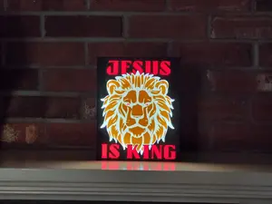 Jesus is King Lion LED sign | Illuminated Catholic home decor | Christian light-up decoration | Great Jesus Nightlight Gift