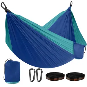 Adult Double Camping Hammock 10ft x 6.5ft, 210T Nylon Orange Gray, 500 Lbs Capacity, Portable with Storage Bag D-Rings Wide Straps, Breathable Durable for Outdoor Camping