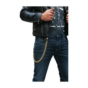 NEW Men Women Wallet Chain Biker Fashion Jewelry Jeans Keychain Links Chunky Extra Long 31" Gold Color Bulky Metal Chain Links Ring and Clasp
