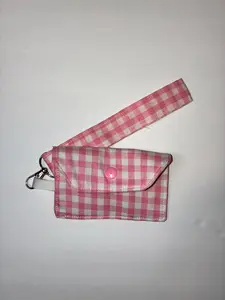 Wristlet Keychain and Wallet Set - Pink Gingham Design