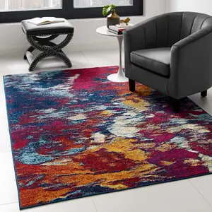 Modway Entourage Foliage Contemporary Modern Abstract 5x8 Area Rug in Blue, Orange, Yellow, Red