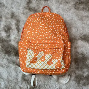 Orange Ice Cream Drip Print Kids Book Bags Girls Back to School Backpack