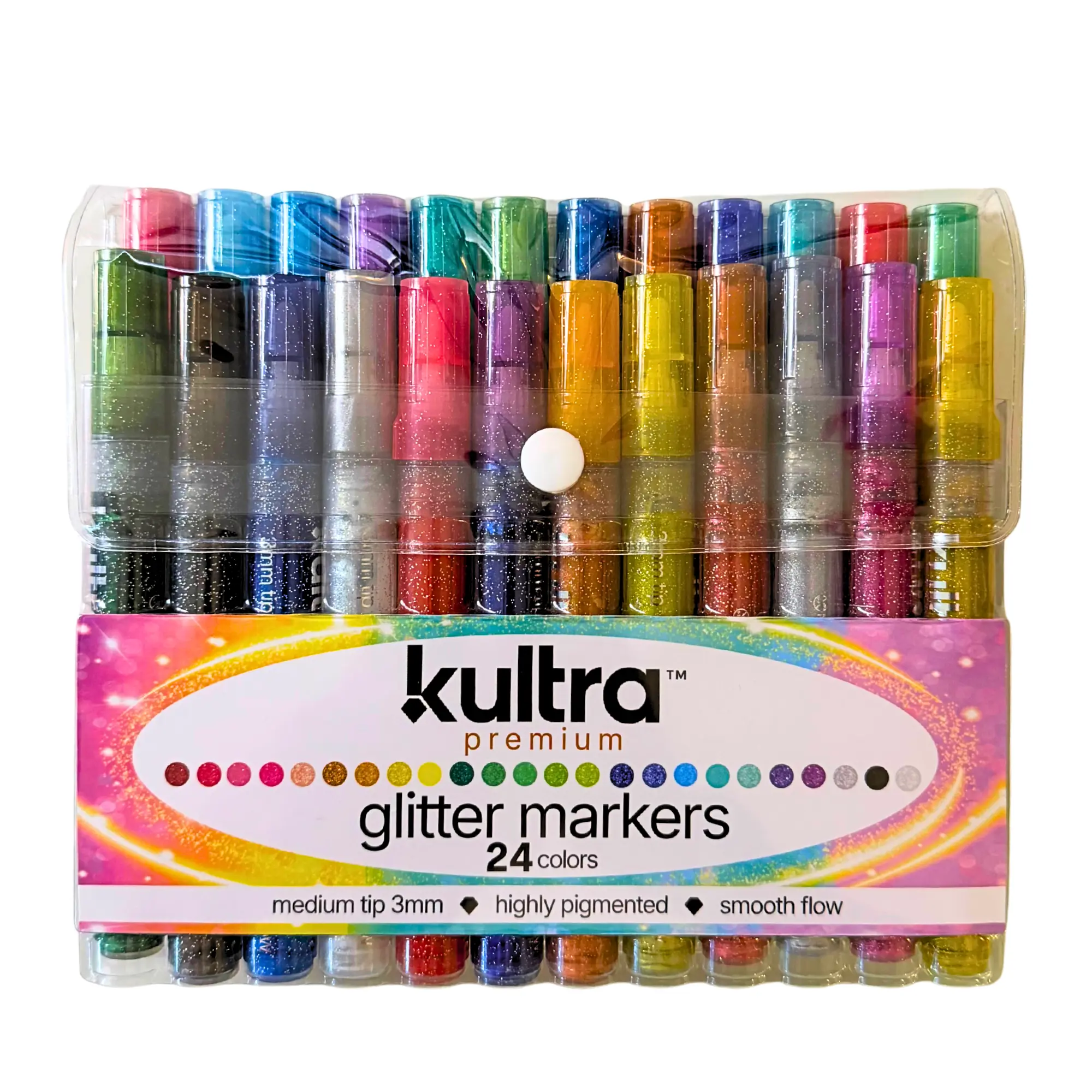 Kultra 24-Color Glitter Markers | Dual Tip Water-Based Glitter Pens for Coloring Books & Crafts