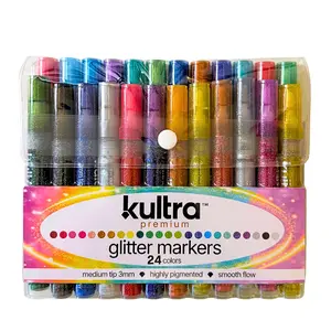 Kultra 24-Color Glitter Markers | Dual Tip Water-Based Glitter Pens for Coloring Books & Crafts