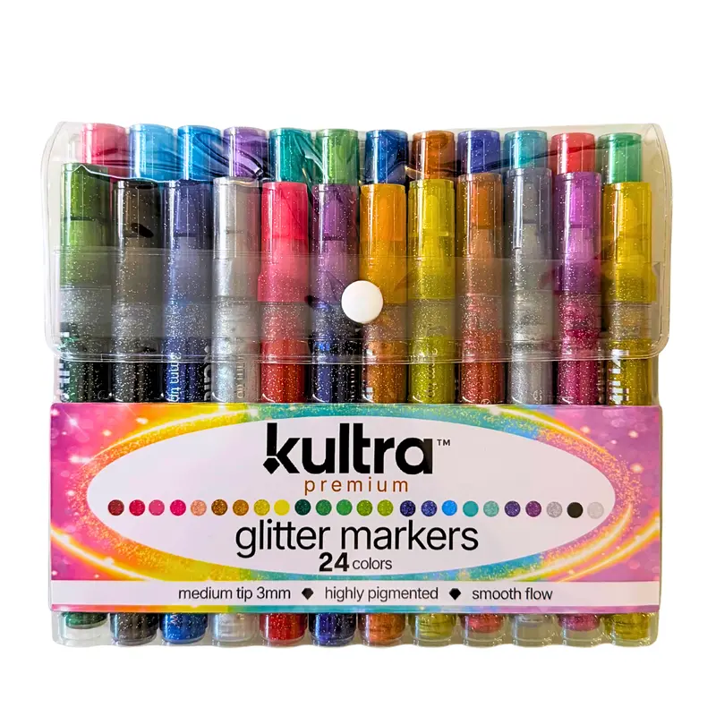 Kultra 24-Color Glitter Markers | Dual Tip Water-Based Glitter Pens for Coloring Books & Crafts