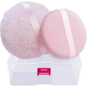 2pcs Powder Puffs, 6'' Body Powder Puff and 5'' Dusting Powder Puff and Container, Extra Large, Fluffy Soft, Washable, Reusable