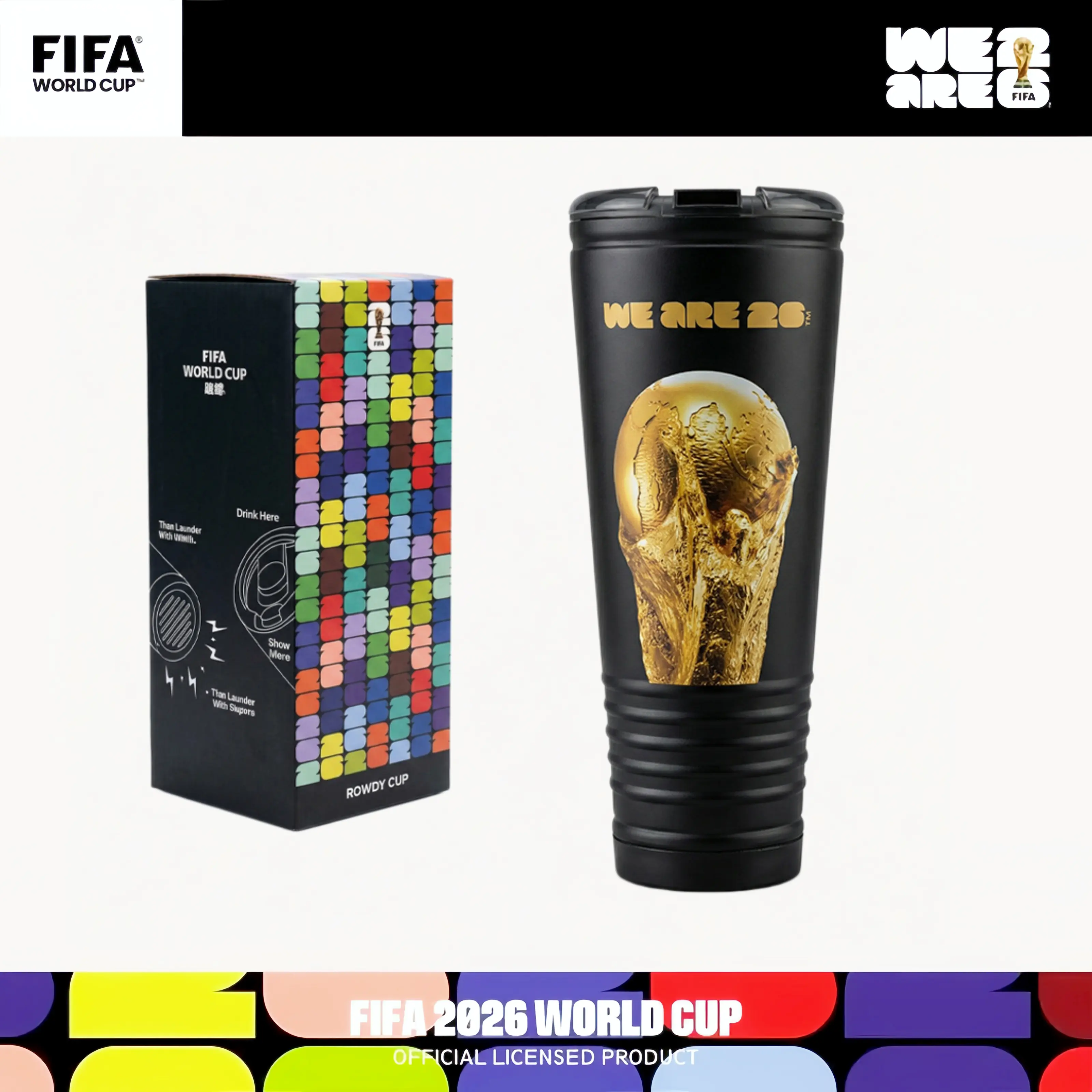 FIFA World Cup Officially Licensed 2026 24oz Cheering Rowdy Cup Built-in Horn Stainless Steel Cup Perfect for Fans Gift Collection Game Day Gym Travel