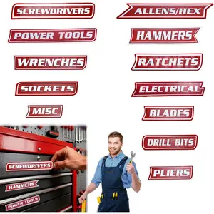 12 Pack of Tool Box Labels,3D-Printed Toolbox Labels,Reusable Tags, Tool Box Organize Accessories for Toolboxes, Carts, Drawers, and Cabinets (Red)