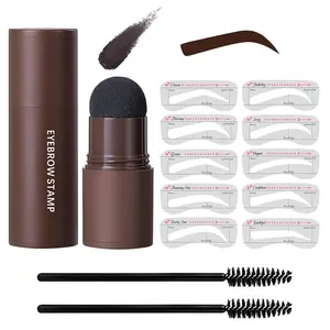 Eye-Brow Stamp Stencil Kit, Waterproof Brow Stamp Shaping Kit Eye Brow Definer & Filling Powder, Women Makeup Tools with 10 Reusable Eyebrow Stencils, 2 Brushes (Dark Brown) LOKFAR