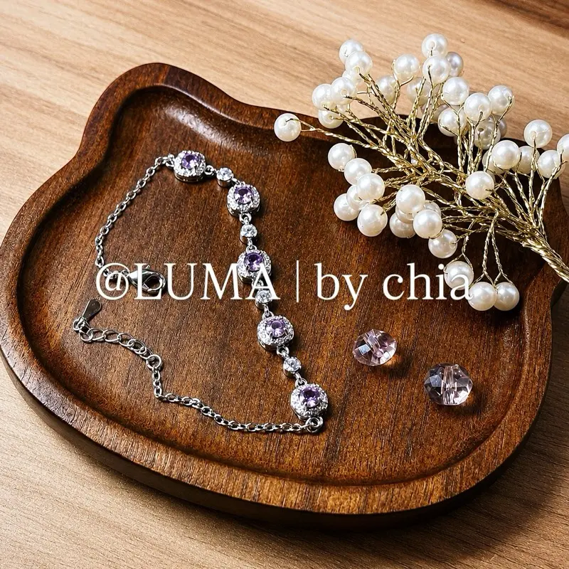 LUMA | by chia Silver Plated Purple Square Crystal Bracelet