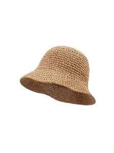 [Mother's Day Gift] Women's Hand-knitted Summer Straw Hat, Foldable Wide-brimmed Sun Hat, Casual Round-top Beach Hat, Available in Two Colors, an Essential Everyday Fashion Item Rope Hat Sombrero Panama