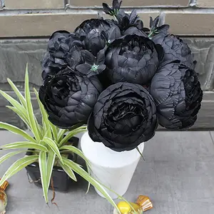 Artificial Flowers 12 Peony Simulation Bouquets Wedding Photography Decoration Simulation Rose Black Colorful Ornament Set
