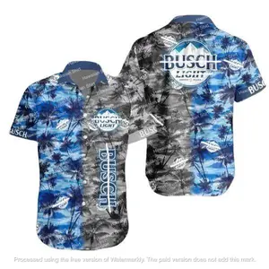 Funny Beer Lover Hawaiian Shirt, Blue Palm Tree Tropical Aloha Shirt, Summer Beach Vacation Button Down Top for Men & Women