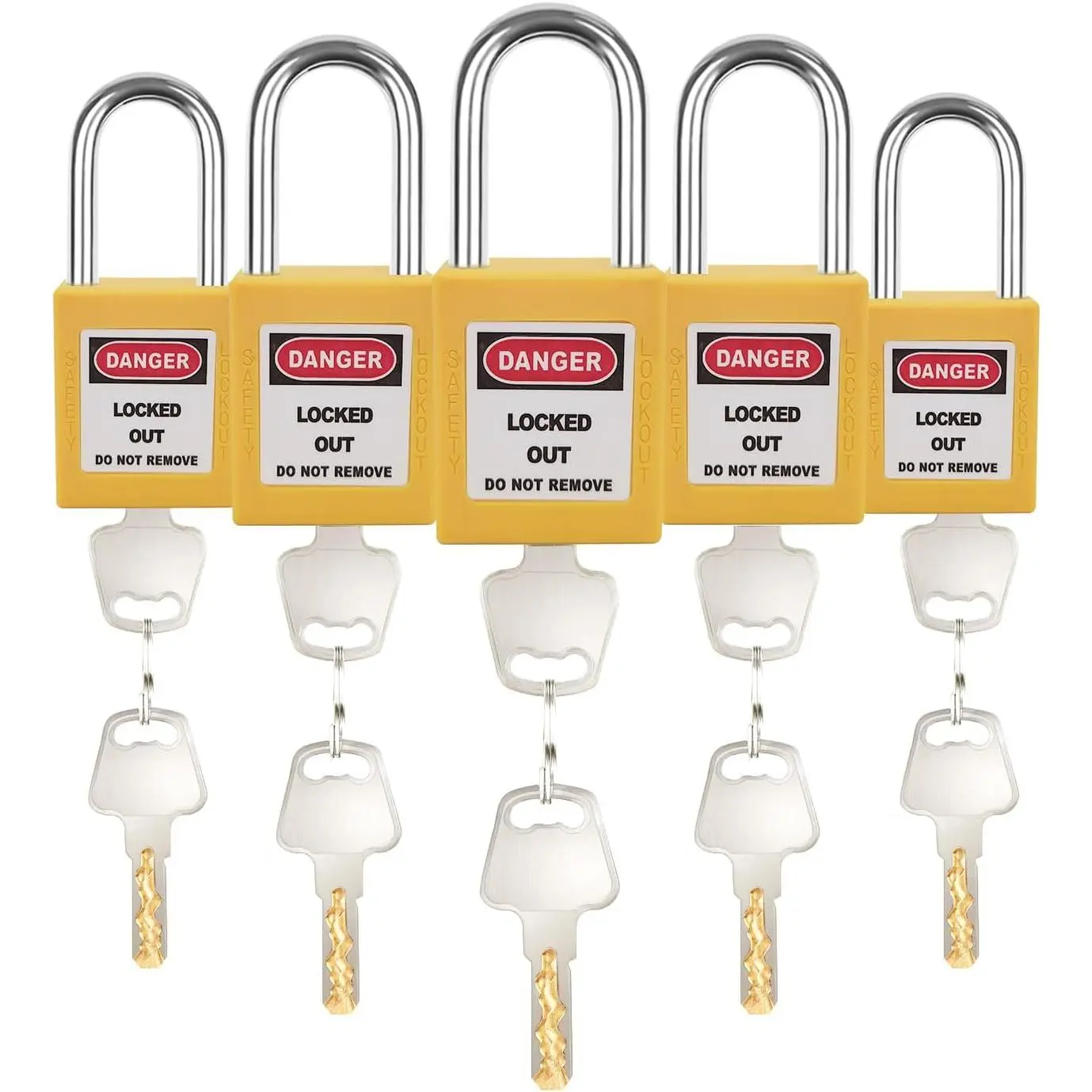 Lockout Tagout Locks Set (5pcs, Yellow) - Keyed Different, 2 Keys Per Lock - OSHA Compliant Lock Out Tag Out Padlocks For Safety Kit