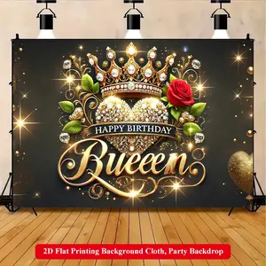 2D Flat Printing Backdrop Banner 1pc, Queen Happy Birthday Celebration Background Cloth, Multi-Size Polyester Wall Decor Suitable for LivingRoom, Bedroom, Office, Outdoor Parties and Holiday Gifts, Party Decoration, No Electricity Required