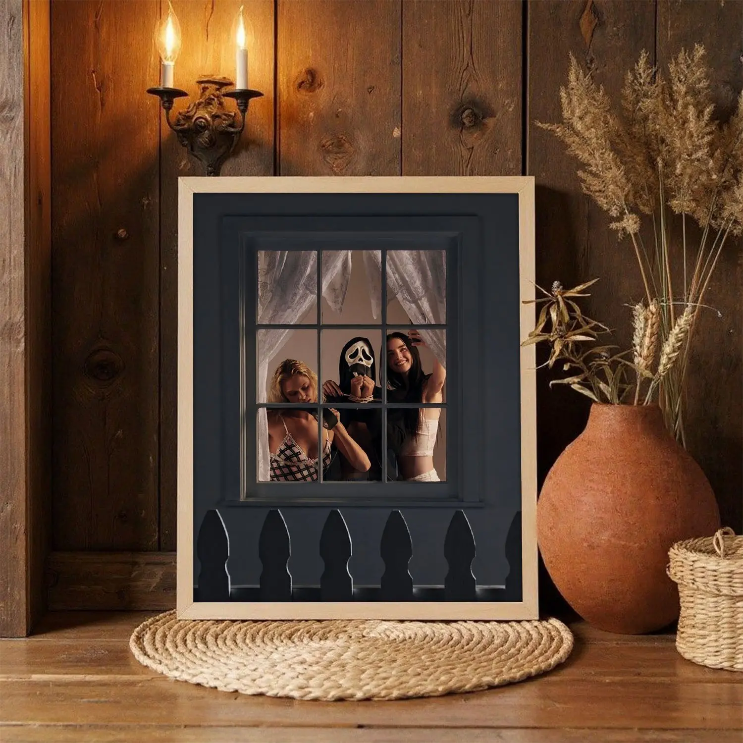 [25% OFF] [UNFRAMED] Funny Ghostface Halloween Wall Art Poster, Ghostface Tied Up Window View Photo Print, Spooky Season Horror Movie Unframed Paper Print Decor