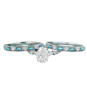 Size 6 Vintage 3-in-1 Turquoise & Oval Stone Stackable Ring Set