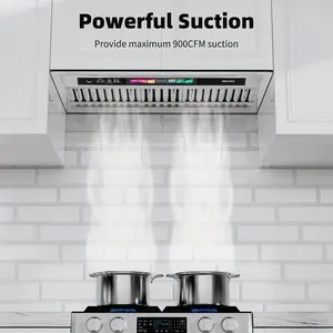 BRANO 36 Inch Insert Range Hood with Voice/Gesture/Touch Control, 900 CFM Built-in Kitchen Hood Vent with 4 Speed Exhaust Fan, Memory Mode
