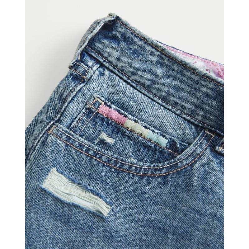 Hollister Low-Rise Medium Wash Foldover Waist Baggy Jeans