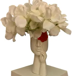 Face vase with red flower decoration and gift for any occasion. No water. Homemade. With flower.